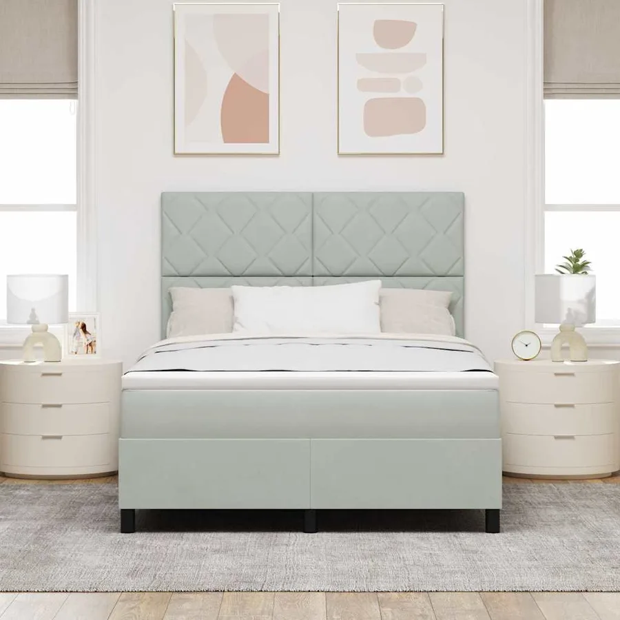 Lit à ressort LED Gris clair 140 x 190 cm Velours - 4