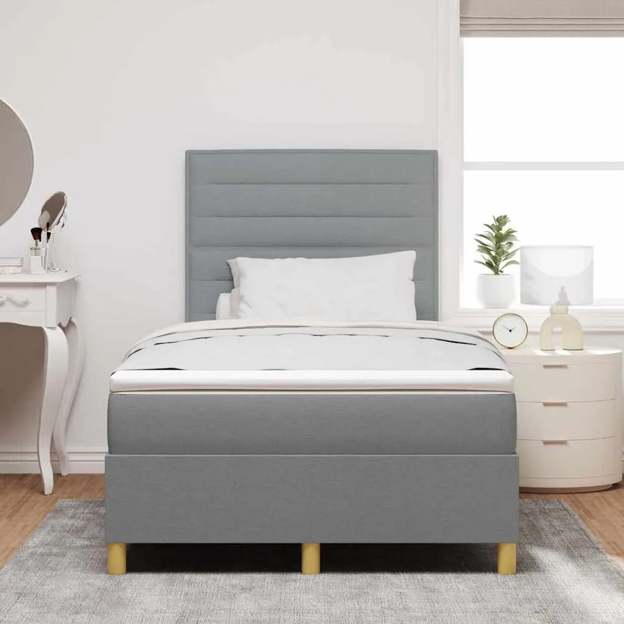 Lit à ressort LED avec matelas Gris clair 120 x 190 cm tissu - 4