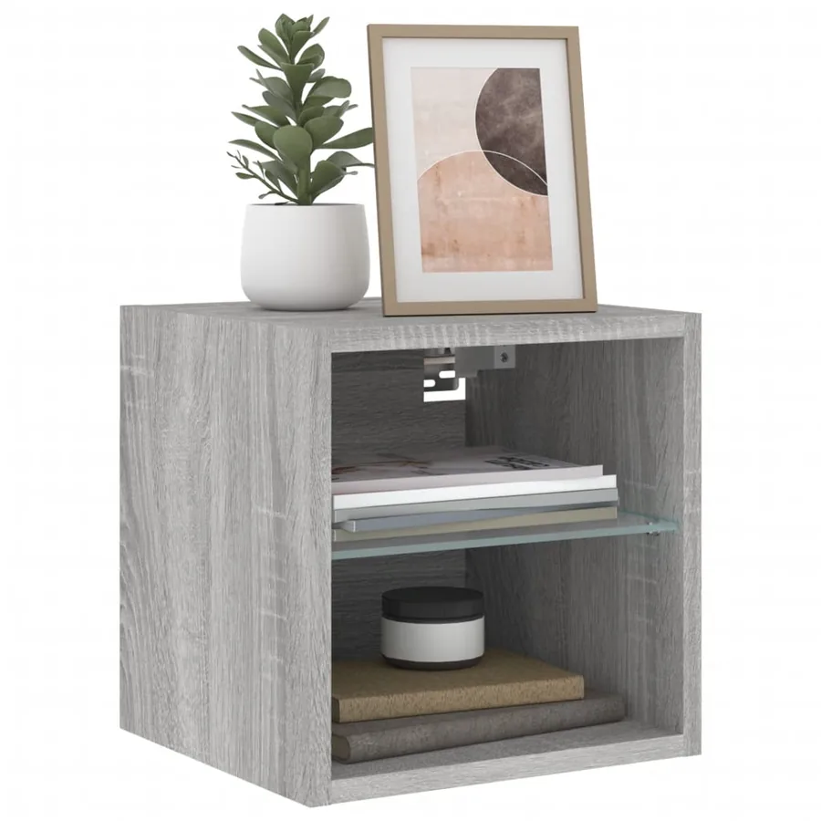 Meubles TV muraux et lumières LED 2pcs sonoma gris 30x28,5x30cm - 15