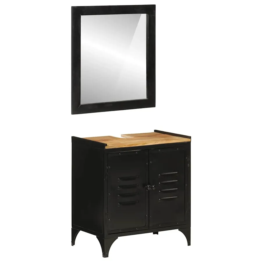 Ensemble de meubles salle de bain 2 pcs fer et bois de manguier