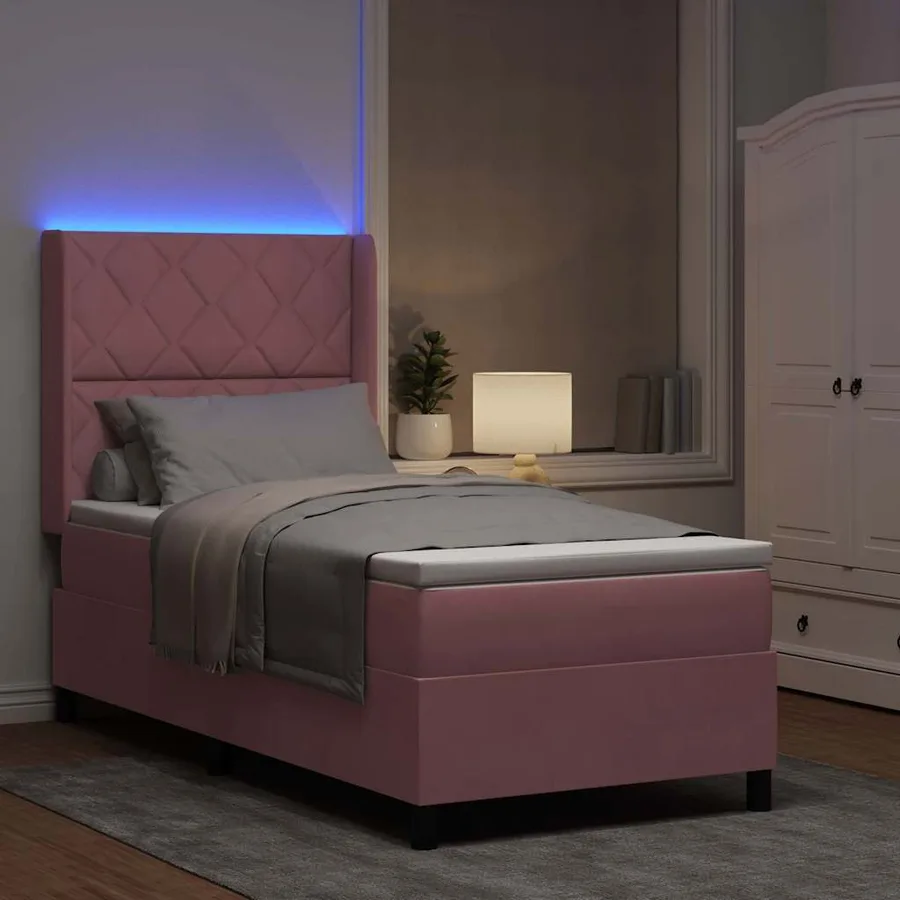 Lit à ressorts avec bandes LED Rose 90 x 200 cm Velours - 5
