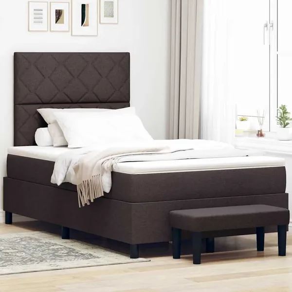 Lit à ressorts avec tête de lit Marron foncé 120 x 190 cm tissu