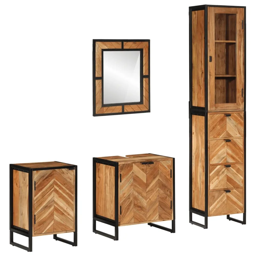 Ensemble de meubles salle de bain 4 pcs fer et bois d'acacia - 15
