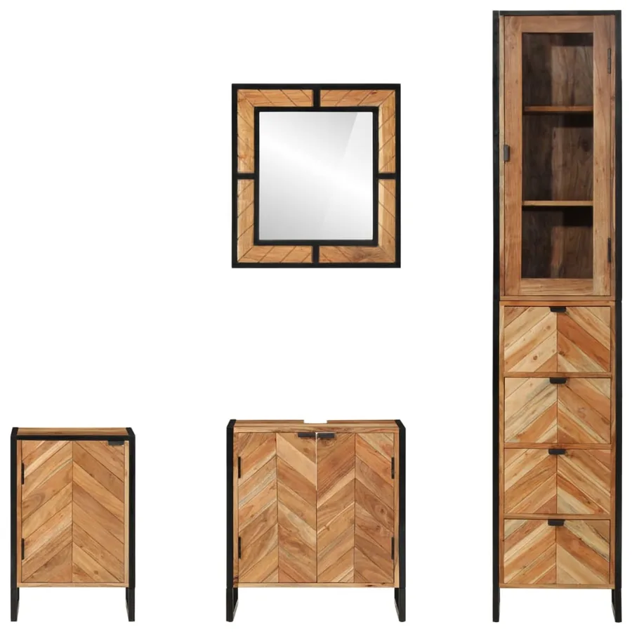 Ensemble de meubles salle de bain 4 pcs fer et bois d'acacia - 3