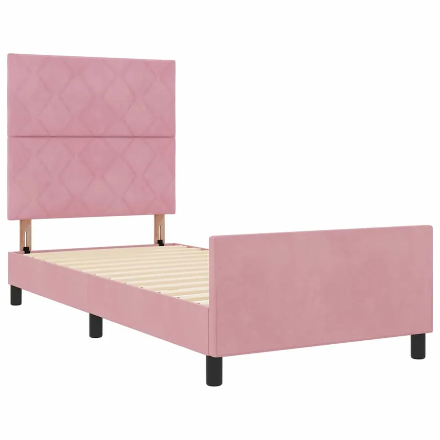 Lit à ressorts avec tête de lit Rose 90 x 200 cm Velours - 5