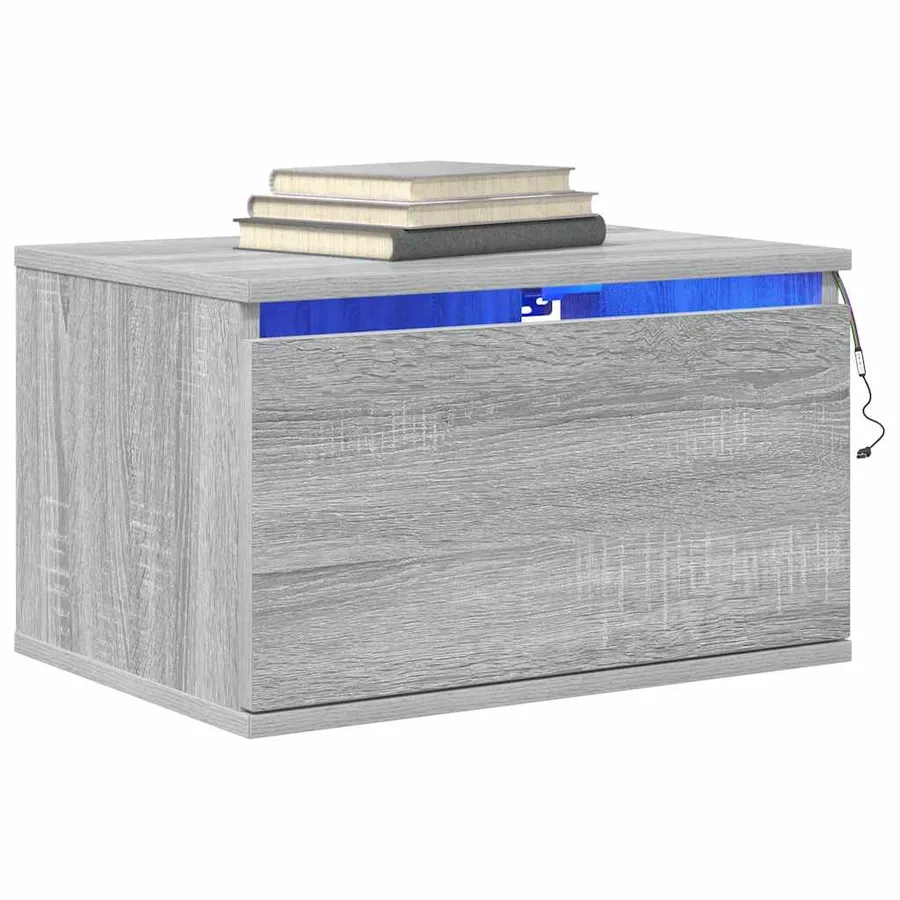Table de chevet murale avec lumières LED sonoma gris - 7