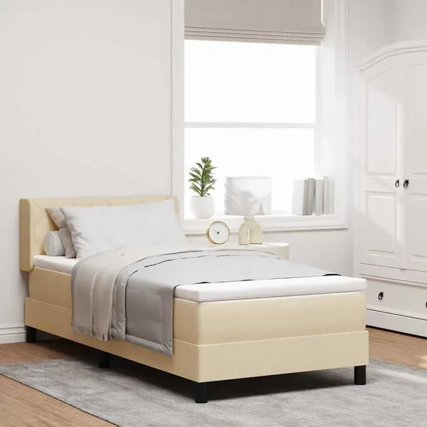 Lit à ressorts avec tête de lit Crème 200 x 90 cm tissu