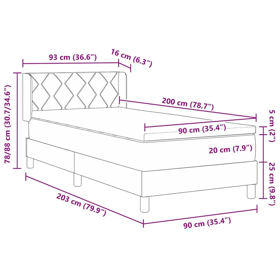 Lit à ressorts avec tête de lit Crème 200 x 90 cm tissu - 12