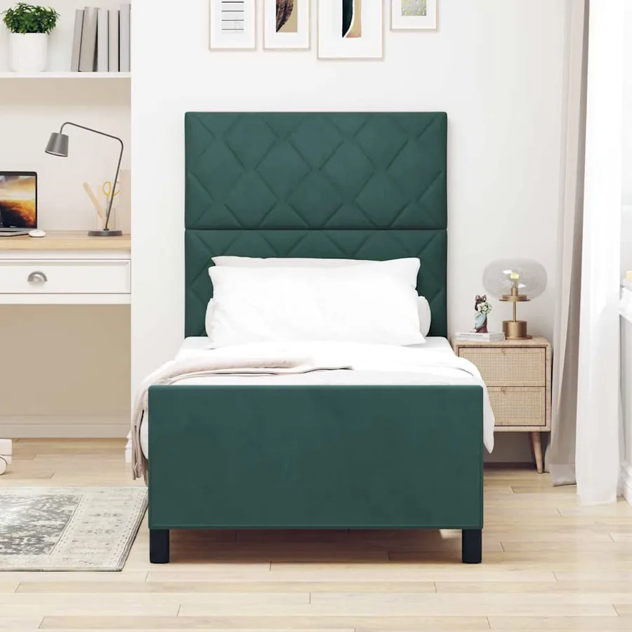 Lit à ressorts avec tête de lit Vert foncé 90 x 200 cm Velours - 3