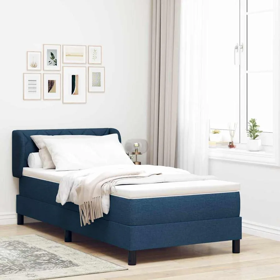 Lit à ressorts avec coussin Bleu 90 x 190 cm tissu