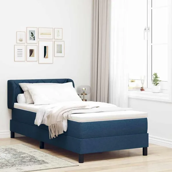 Lit à ressorts avec coussin Bleu 90 x 190 cm tissu