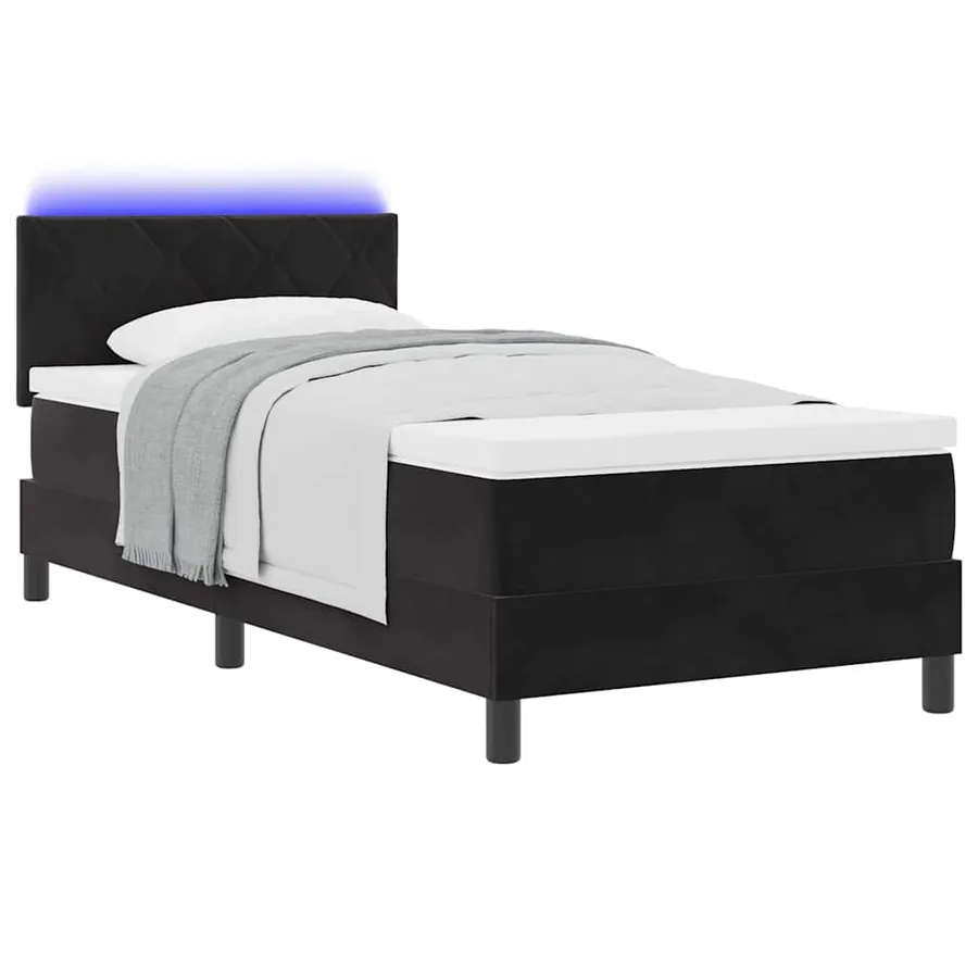 Lit à ressort LED avec matelas Noir 90 x 200 cm Velours - 3