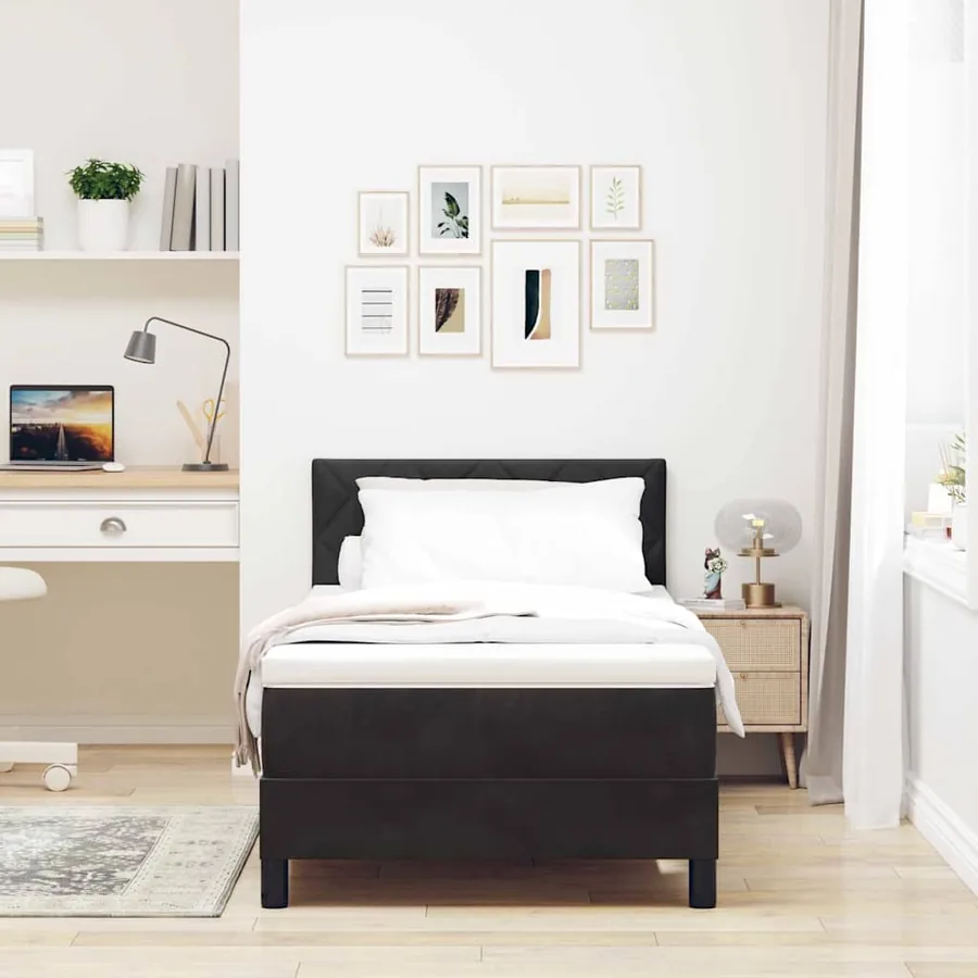 Lit à ressort LED avec matelas Noir 90 x 200 cm Velours - 4