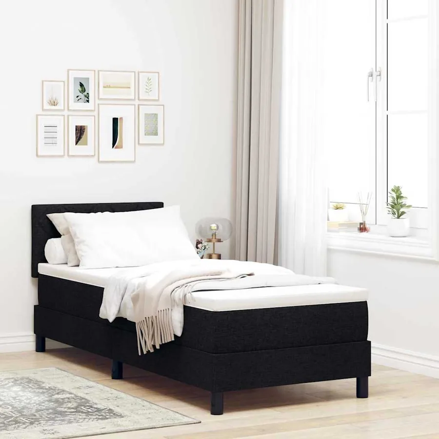 Lit à ressorts avec bandes LED Noir 80 x 200 cm tissu