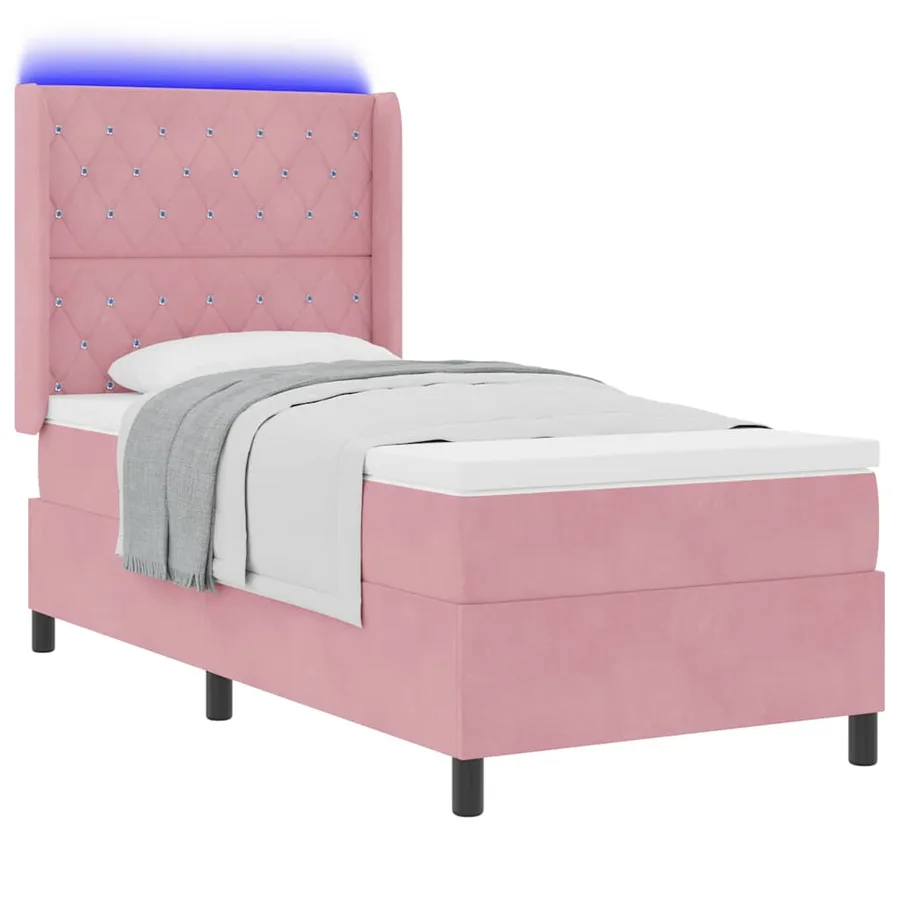 Lit à ressorts avec matelas avec LED Rose 90 x 190 cm Velours - 3