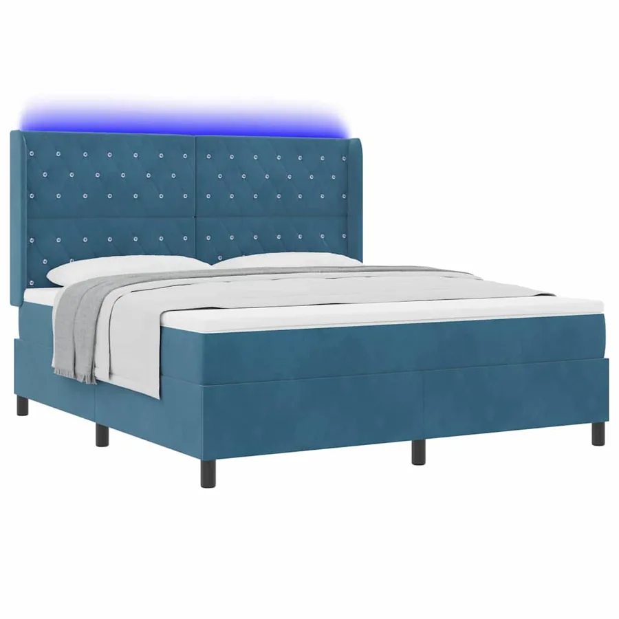 Lit à ressorts avec matelas avec LED Bleu 180 x 200 cm Velours - 3