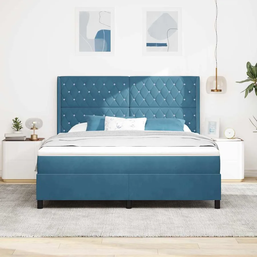 Lit à ressorts avec matelas avec LED Bleu 180 x 200 cm Velours - 4