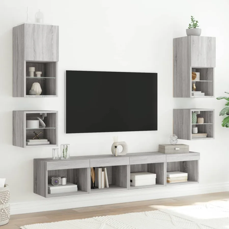 Table de chevet murale avec lumières LED sonoma gris - 4