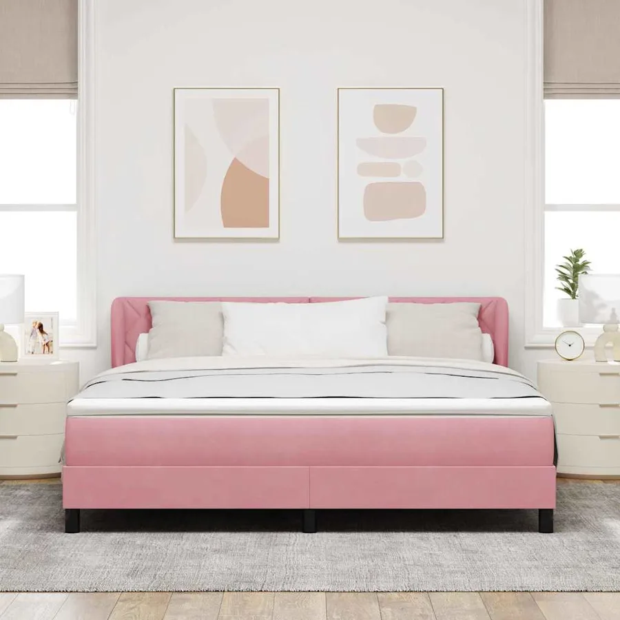 Lit à ressorts avec tête de lit Rose 180 x 200 cm Velours - 3