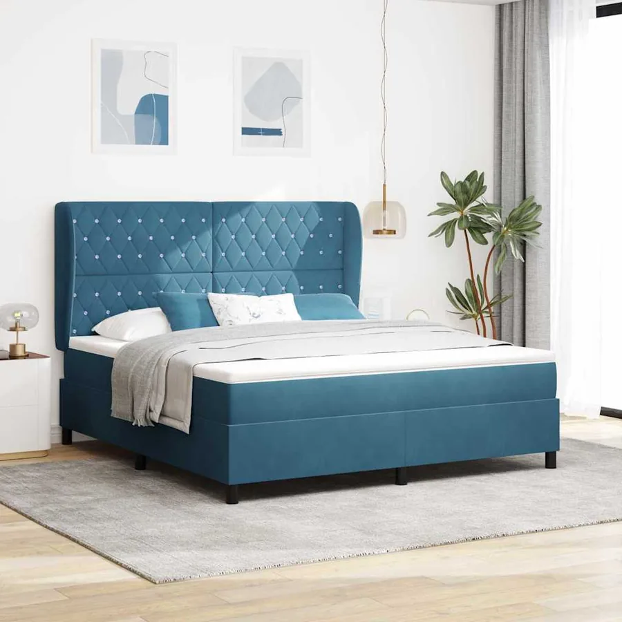 Lit à ressorts avec matelas Bleu foncé 200 x 180 cm Velours