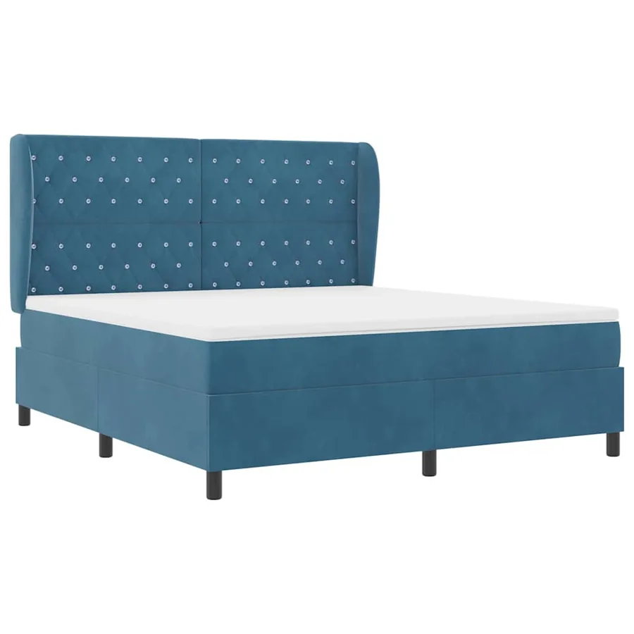 Lit à ressorts avec matelas Bleu foncé 200 x 180 cm Velours - 4