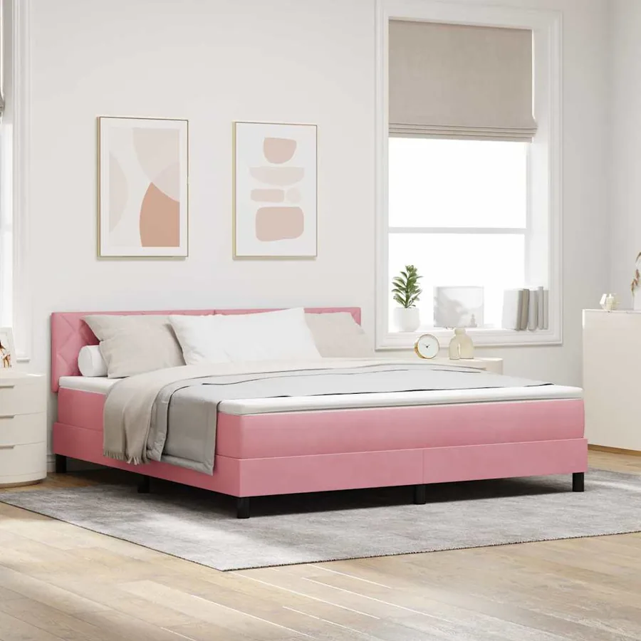 Lit à ressort LED avec bandes LED Rose 180 x 200 cm Velours