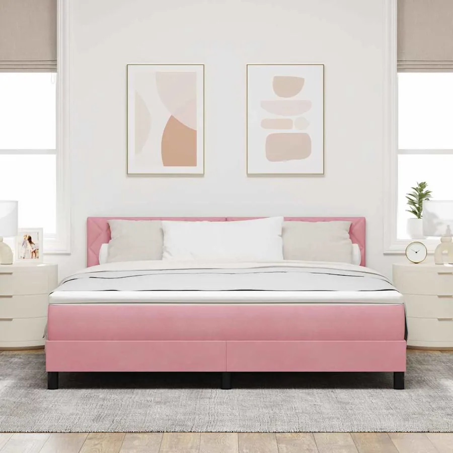 Lit à ressort LED avec bandes LED Rose 180 x 200 cm Velours - 4