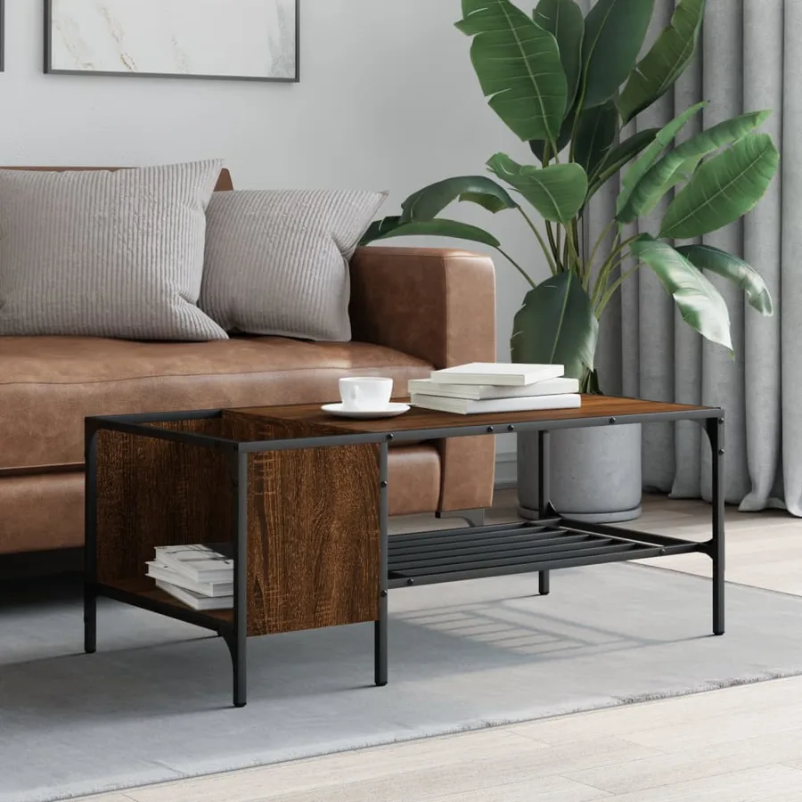 Table basse avec support chêne marron 100x51x40 cm - 3