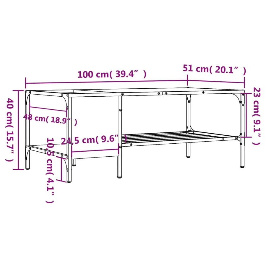 Table basse avec support chêne marron 100x51x40 cm - 9