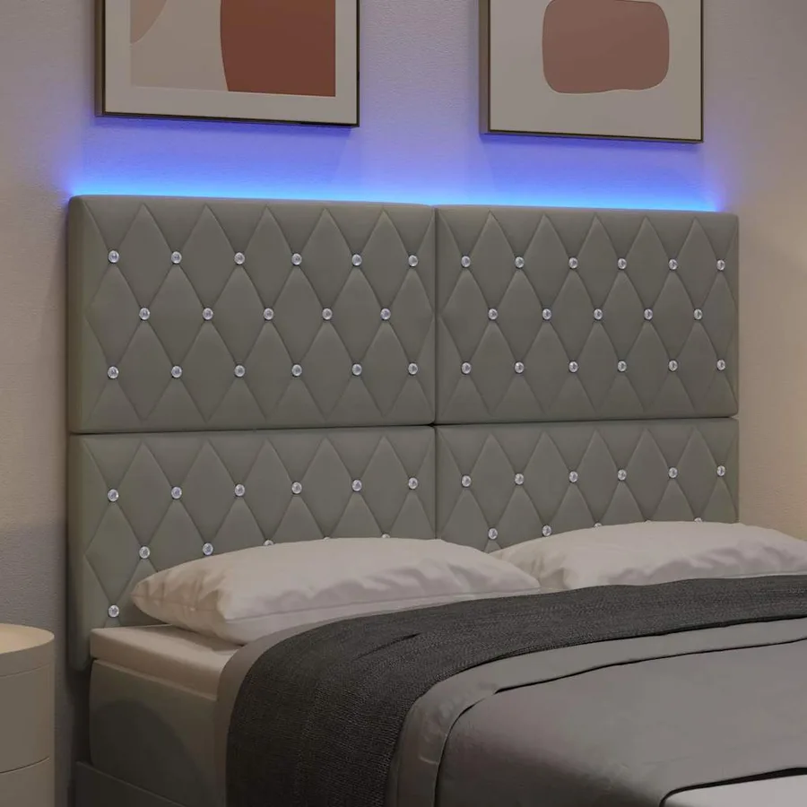Tête de lit LED avec bandes LED Gris clair 160 cm Velours - 4