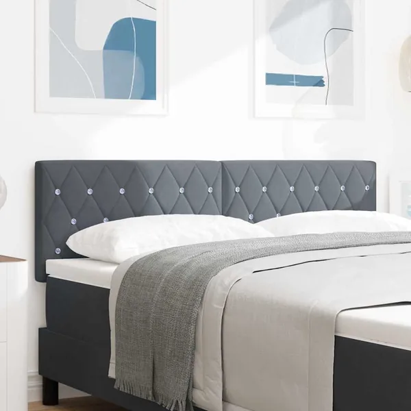 Tête de lit LED avec bandes LED Gris foncé 144 cm Velours