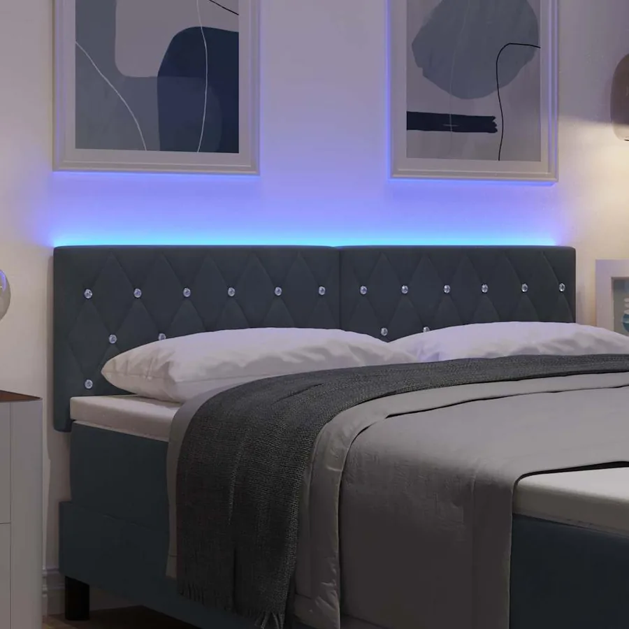 Tête de lit LED avec bandes LED Gris foncé 144 cm Velours - 4