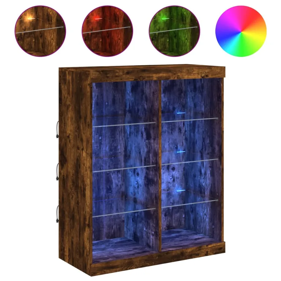 Buffet avec lumières LED chêne fumé 81x37x100 cm - 2