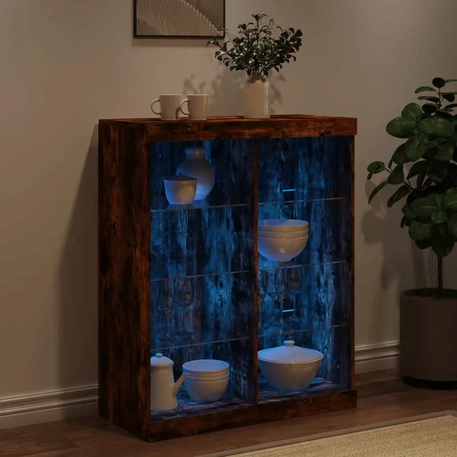 Buffet avec lumières LED chêne fumé 81x37x100 cm - 4