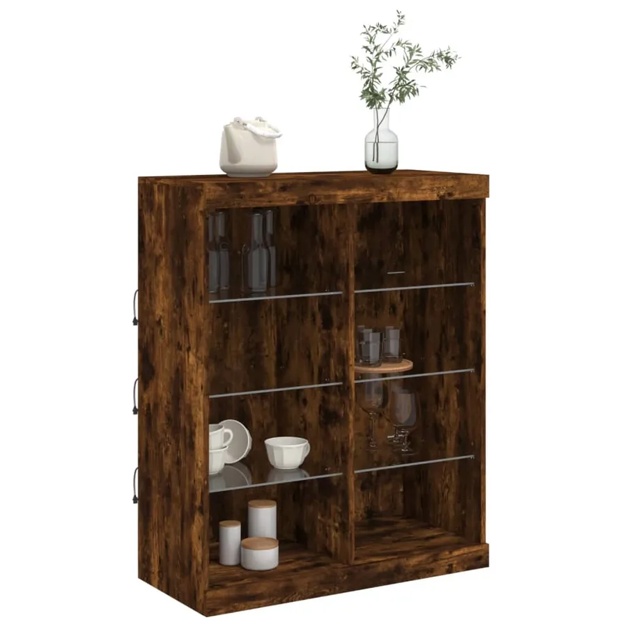 Buffet avec lumières LED chêne fumé 81x37x100 cm - 5