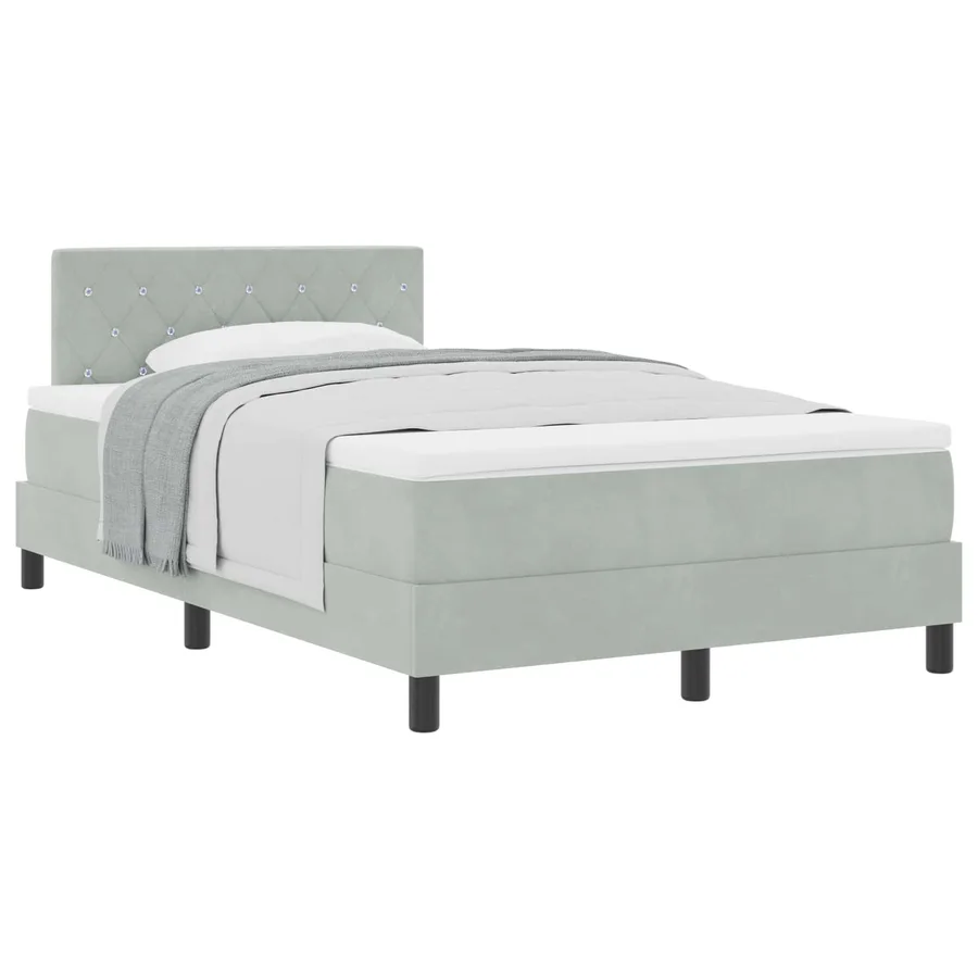Lit à ressorts avec matelas Gris clair 120 x 200 cm Velours - 2