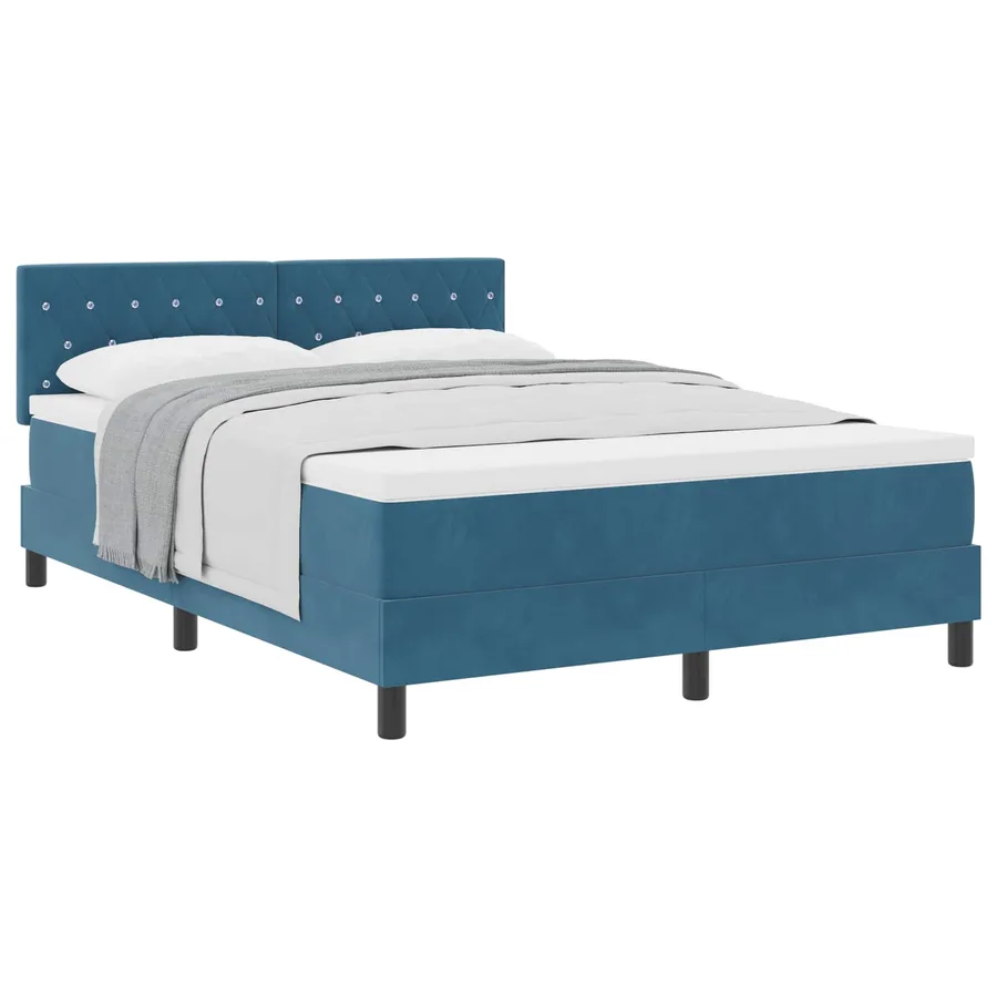 Lit à ressorts avec matelas Bleu foncé 140 x 200 cm Velours - 2