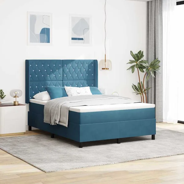 Lit à ressorts avec matelas Bleu 140 x 200 cm Velours