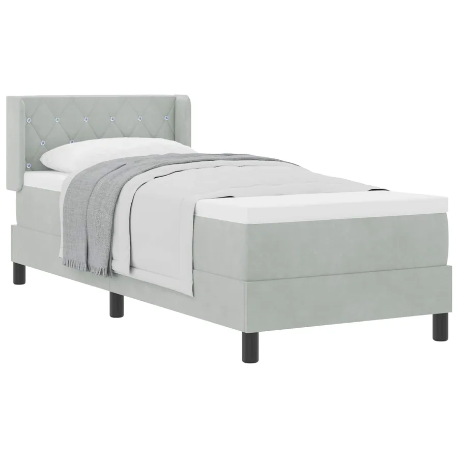 Lit à ressorts avec tête de lit Gris clair 200 x 80 cm Velours - 2