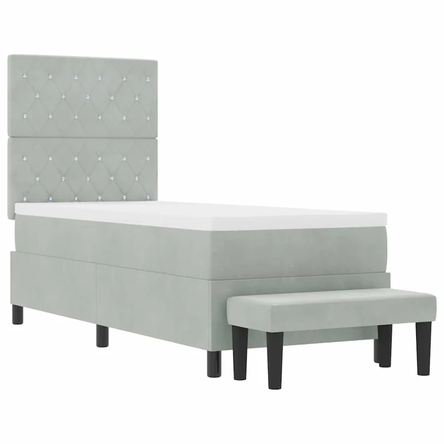 Lit à ressorts avec coussin Gris clair 200 x 80 cm Velours - 4