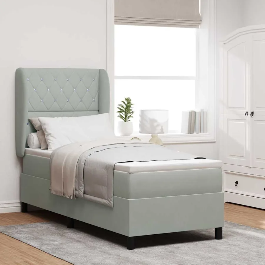 Lit à ressorts avec matelas Gris clair 200 x 80 cm Velours