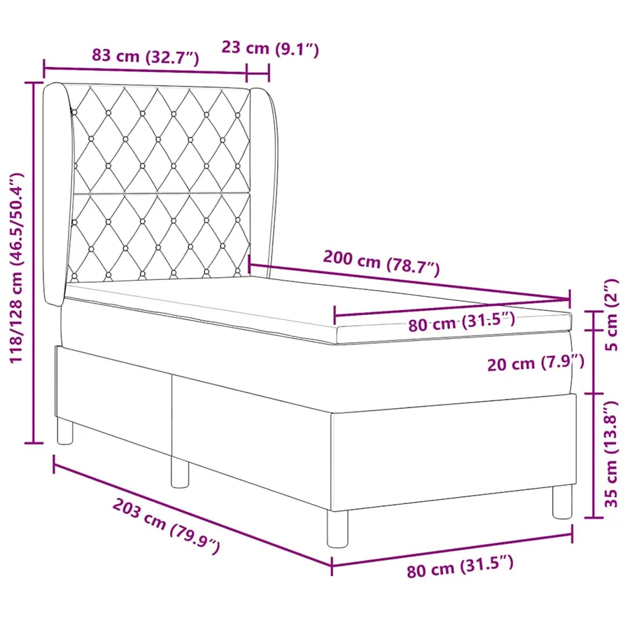 Lit à ressorts avec matelas Gris clair 200 x 80 cm Velours - 12