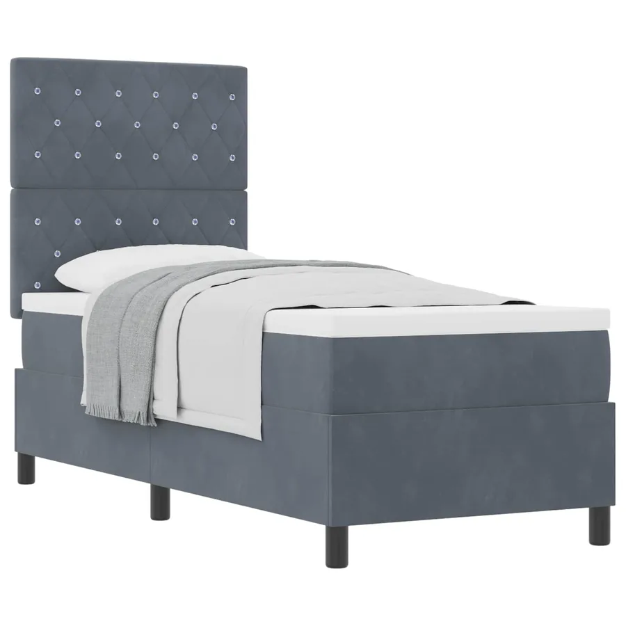 Lit à ressorts avec matelas Gris foncé 80 x 200 cm Velours - 2