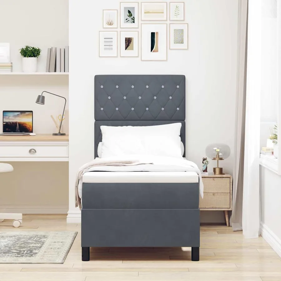 Lit à ressorts avec matelas Gris foncé 80 x 200 cm Velours - 3