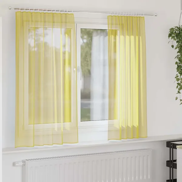 Rideaux en voile avec passe-tringles 2 pcs jaune