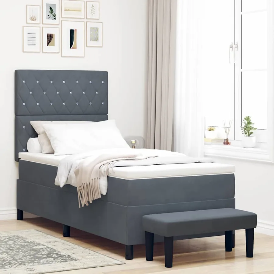 Lit à ressorts avec tête de lit Gris foncé 190 x 90 cm Velours