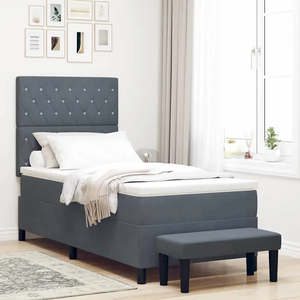 Lit à ressorts avec tête de lit Gris foncé 190 x 90 cm Velours