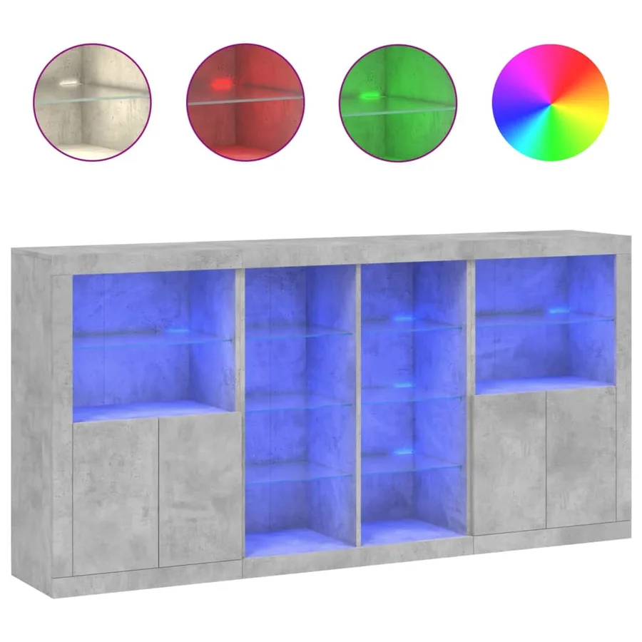 Buffet avec lumières LED gris béton 202x37x100 cm - 2