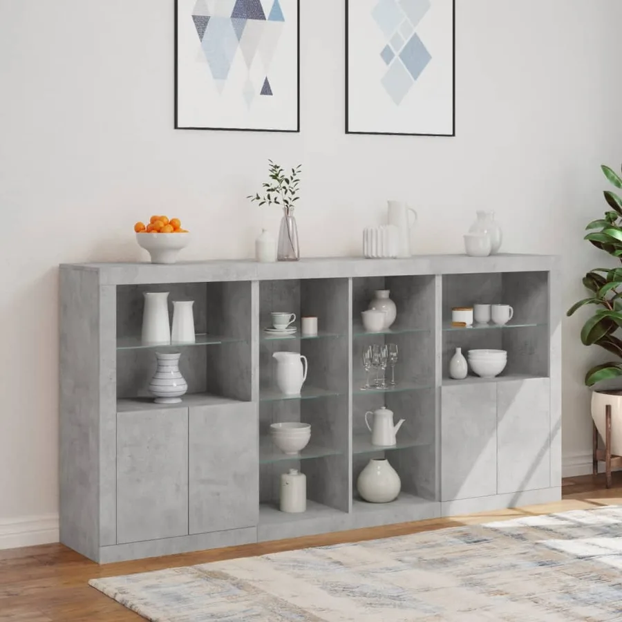 Buffet avec lumières LED gris béton 202x37x100 cm - 4
