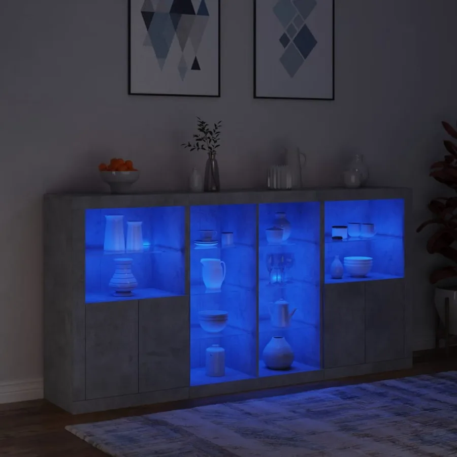 Buffet avec lumières LED gris béton 202x37x100 cm - 5